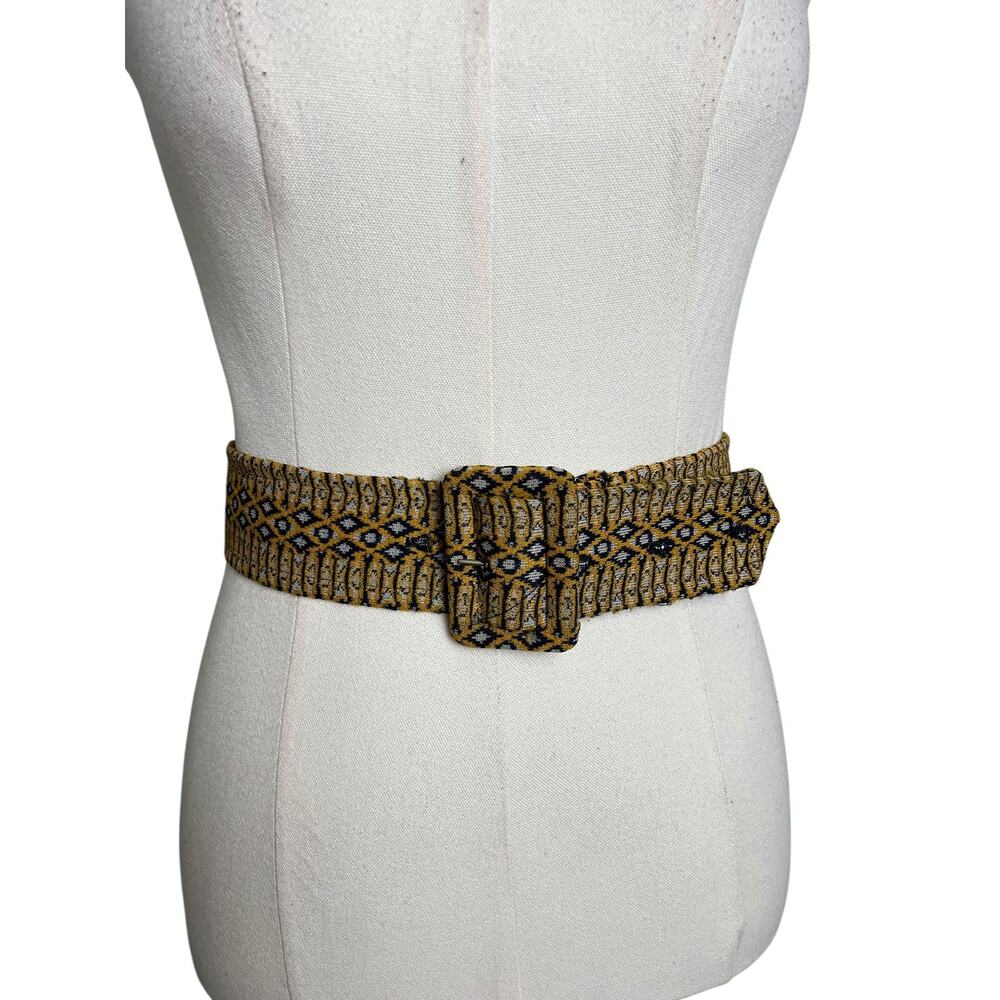 Vintage Retro 60s 70s Belt Womens Yellow Wide Fabric Covered Buckle